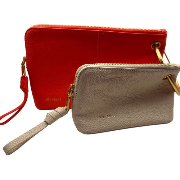 Alf the Label Grande & Petite  Pouch Set Red Pebbled Leather Bone & Carabiner - Picture 2 of 10